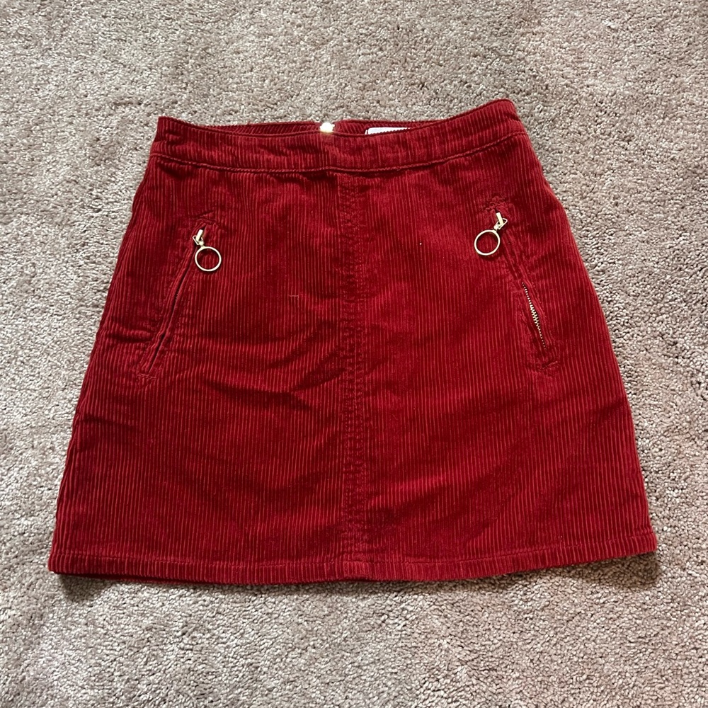 Burnt Orange Corduroy Mini Skirt with Gold Zipper Details - Size Small